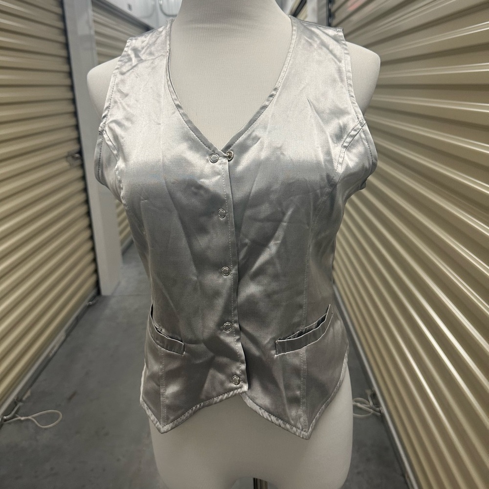 Vintage 90’s Y2K Silver Satin Button-Up Vest Top